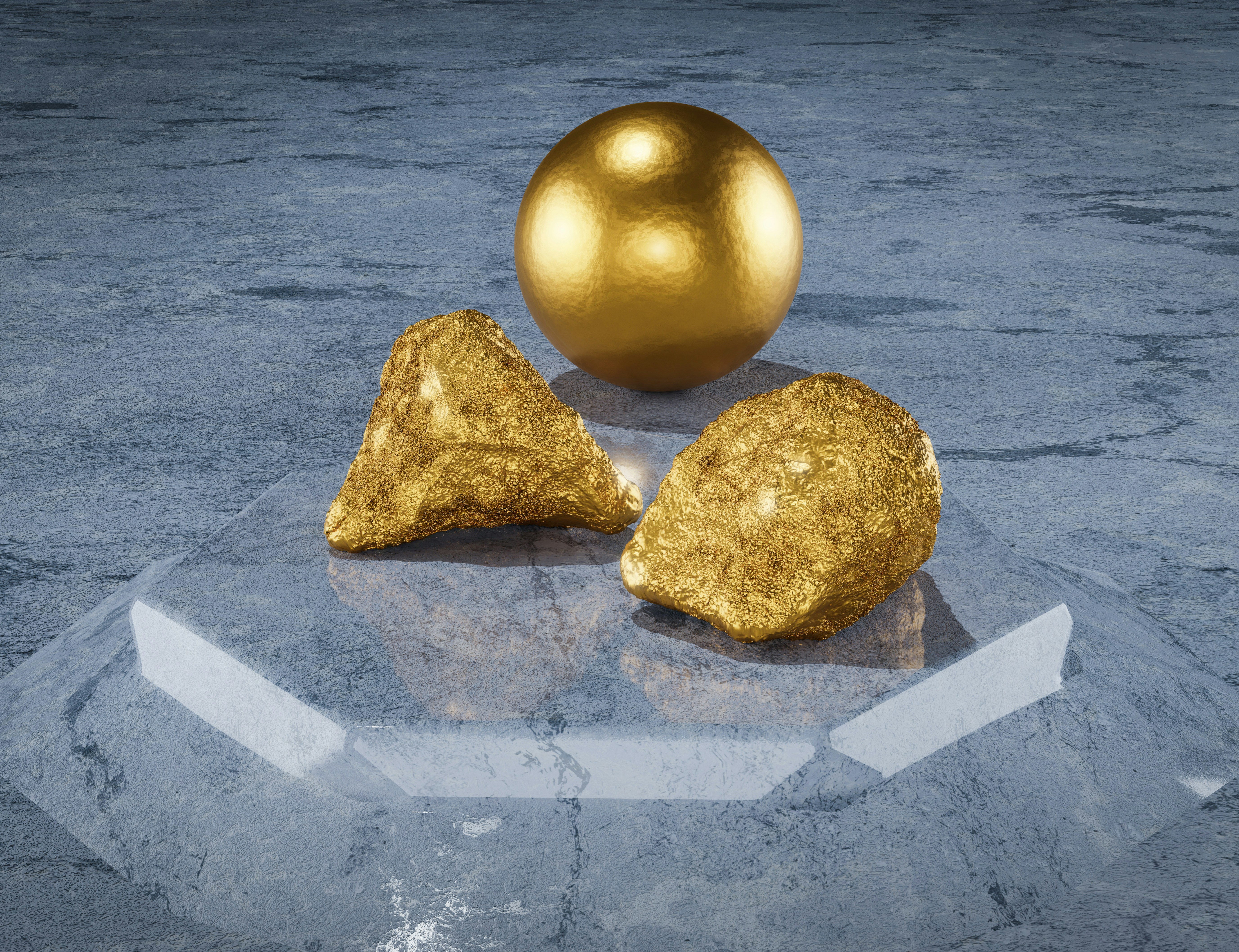 3D render : Gold rock ball